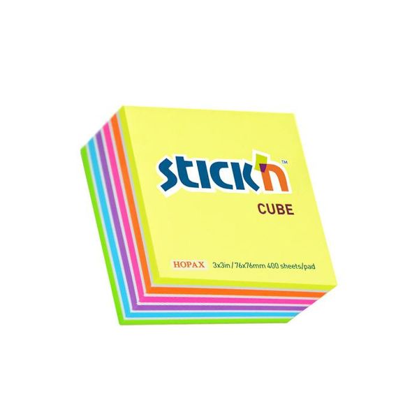 Stick'n Neon Stripe Cubes 76x76mm - 400 sheets per pad - Box of 12