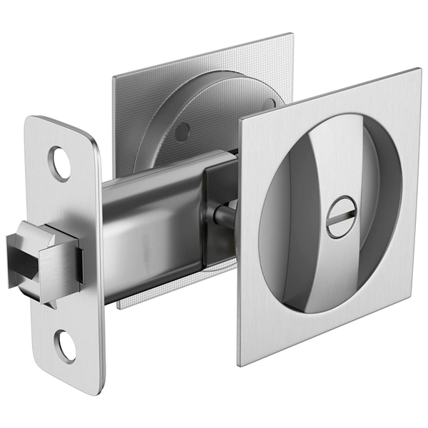 Bed/Bath Pocket Door Lock, Satin Nickel Contemporary Privacy Square Pocket