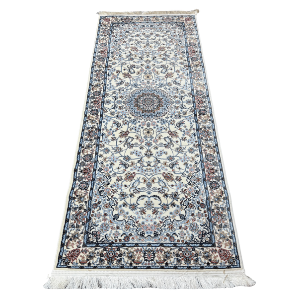 Cream/Blue Persian Medallion Design Runner Rug - 200 x 80 cm