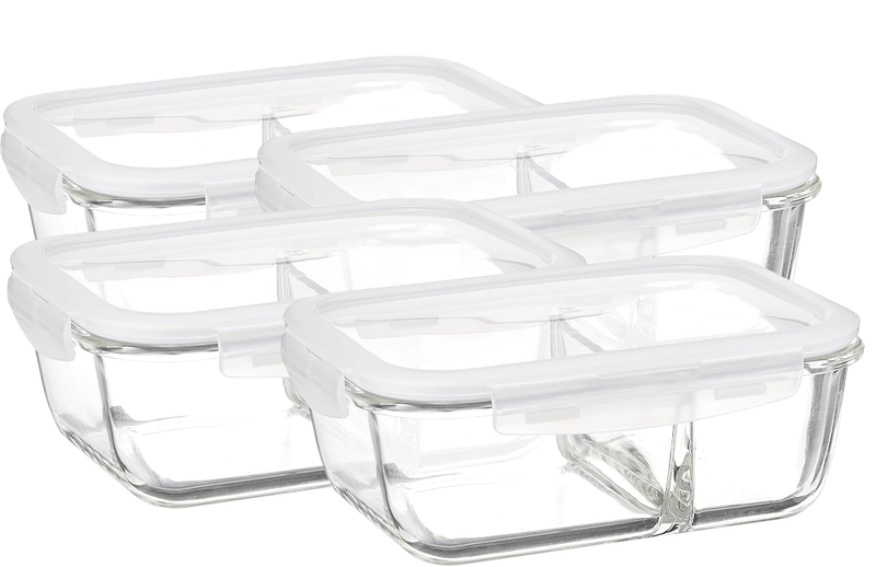 Rectangular Glass Food Storage Container 2 Compartment Meal Prep 660ml 2PC