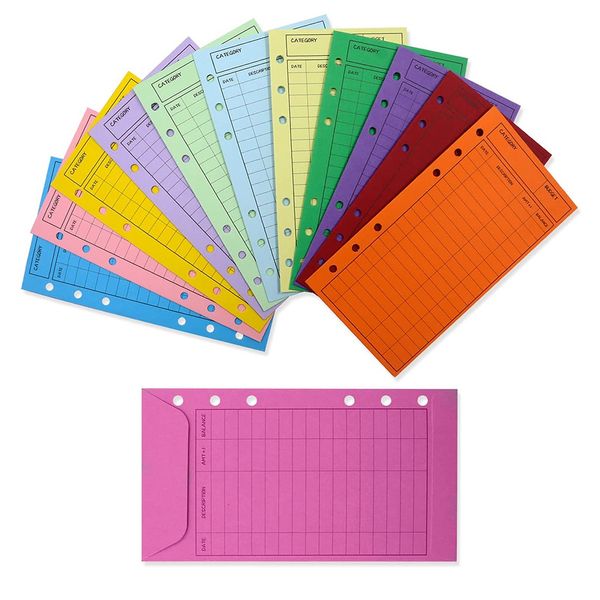 12 Color Budget Envelopes with Punch Hole Thicker Cash Organizer
