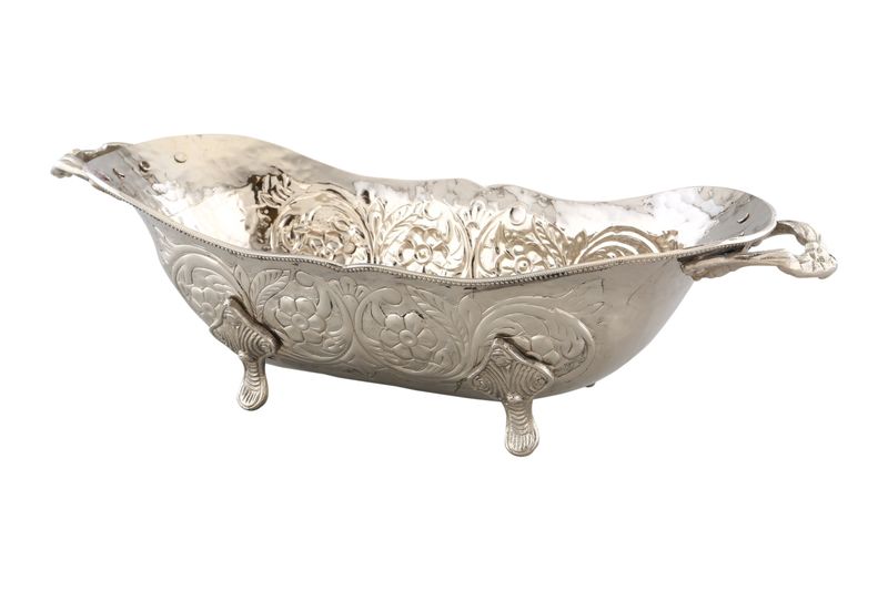 Oval Shaped Embossed Flower Bowl With Handles &amp; image