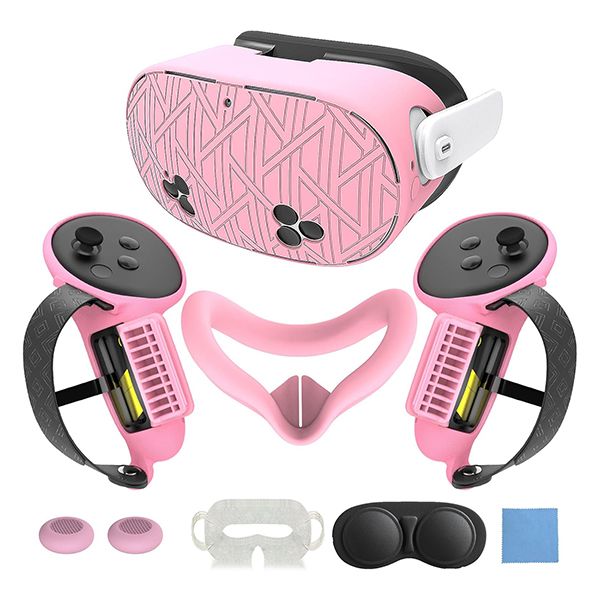 Silicone Cover Set Compatible with Meta/Oculus Quest 3s Accessories(Pink)