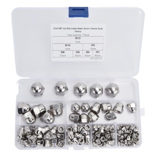 170 Pieces 304SS Acorn Nut Assortment Kit