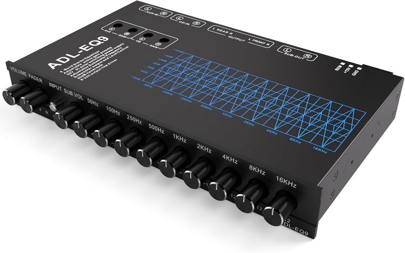 9-Band Car Audio Equalizer, Car Graphic Equalizer EQ W/Front, Audio Output