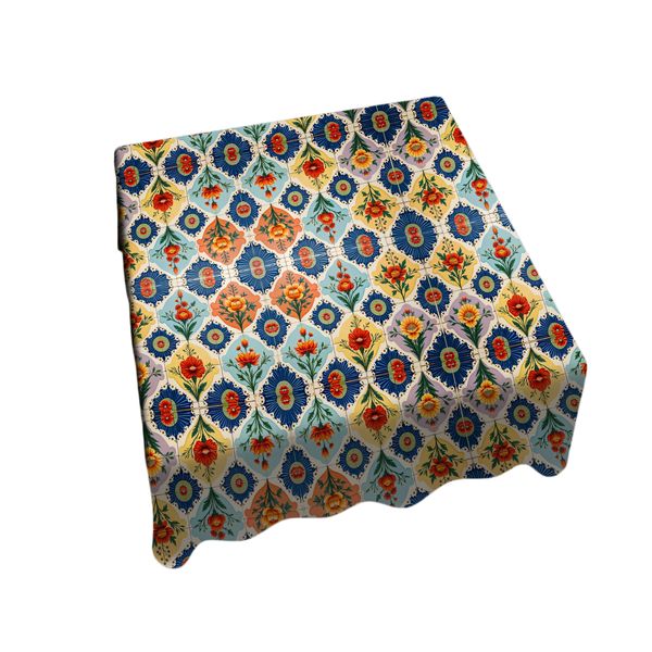 Floral Tiled Stamp Square Tablecloth