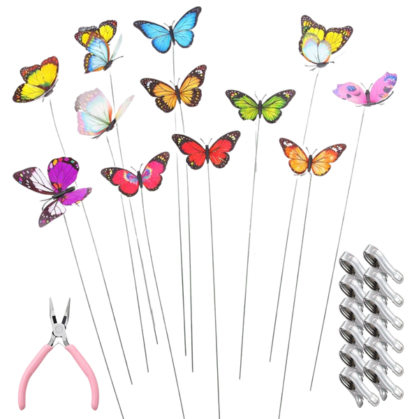 12 Pcs Butterfly Décor Clips &amp; Plier, Garden Stakes,Decorative Home Decor