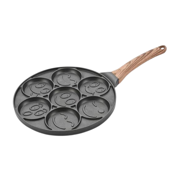 Aluminum Nonstick Smiley Face Pan With Wood Handle