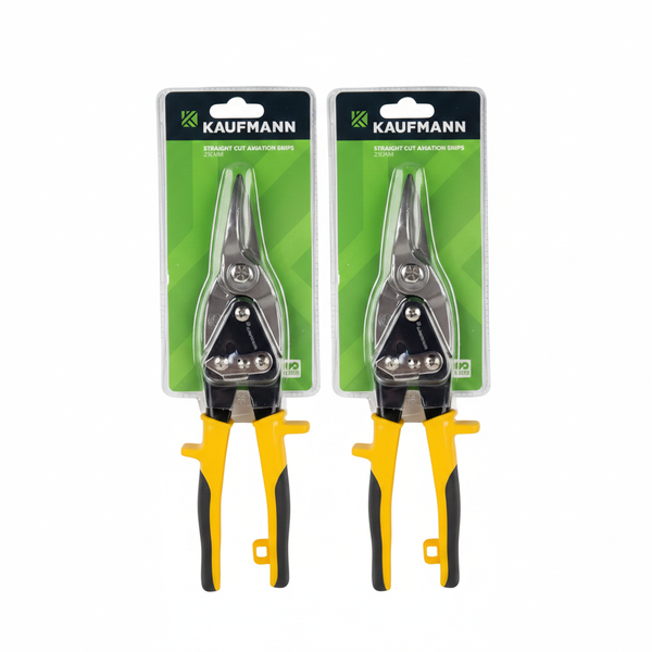 Kaufmann 250mm Straight Aviation Snips for Sheet Metal Cutting - 2 Pack