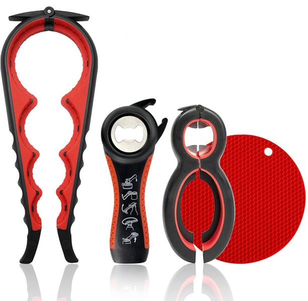 6 in 1 Multi Function Bottle Opener with Non Slip Rubber Jar Gripper Pad