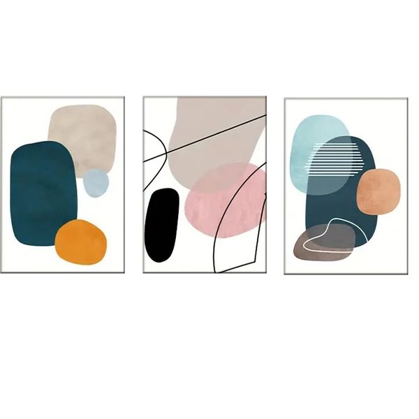Canvas Art - 3 Pieces Modern Colourful Geometric Lines Abstract Wall Art