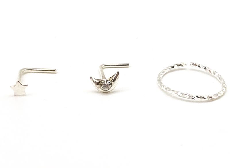 Fabulae Sterling Silver Nose Ring Set, Carol