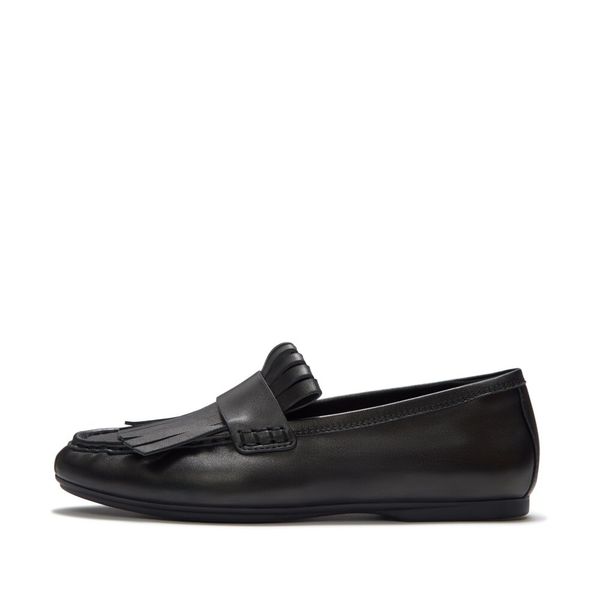 FitFlop Delicato Leather Fringe Loafers All Black