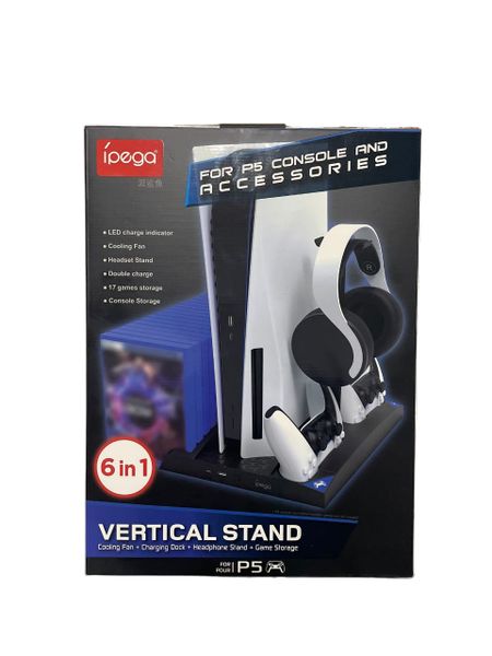 iPega PS5 6 in 1 Vertical Stand with Cooling Fans &amp; Dual Port Charging Dock
