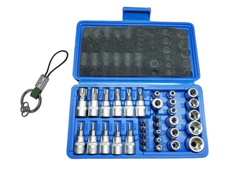AiYi E Torx Socket Set 1/4" &amp; 3/8" DR - 34 Piece Inc OMS Key Ring