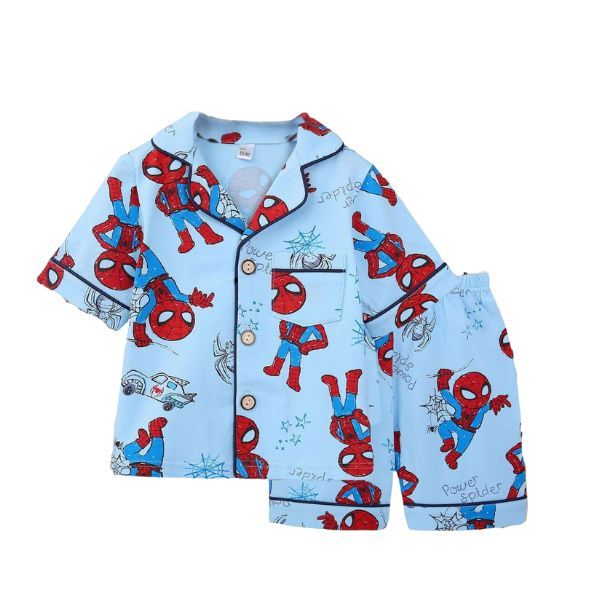 Kids SuperHero Print Cotton Pyjamas Set - Short Sleeve and Shorts
