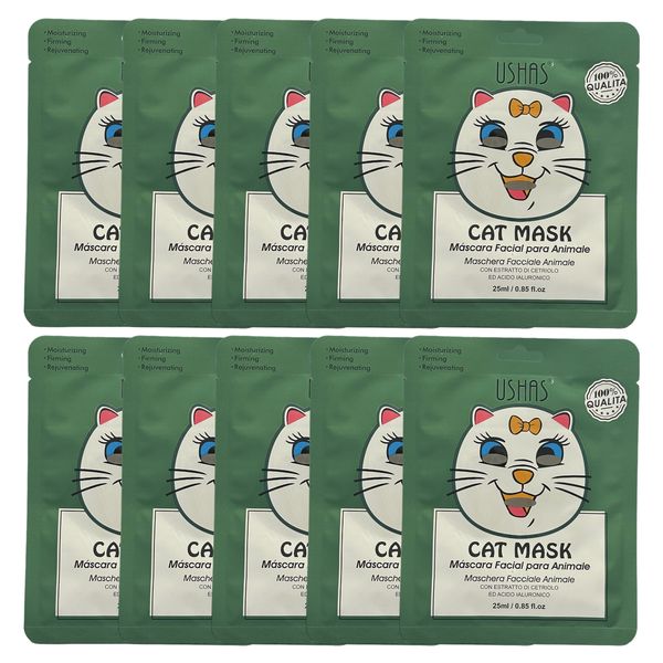 Set of 10 -Cat Face Mask Sheets for Moisturize Firming and Rejuvenating