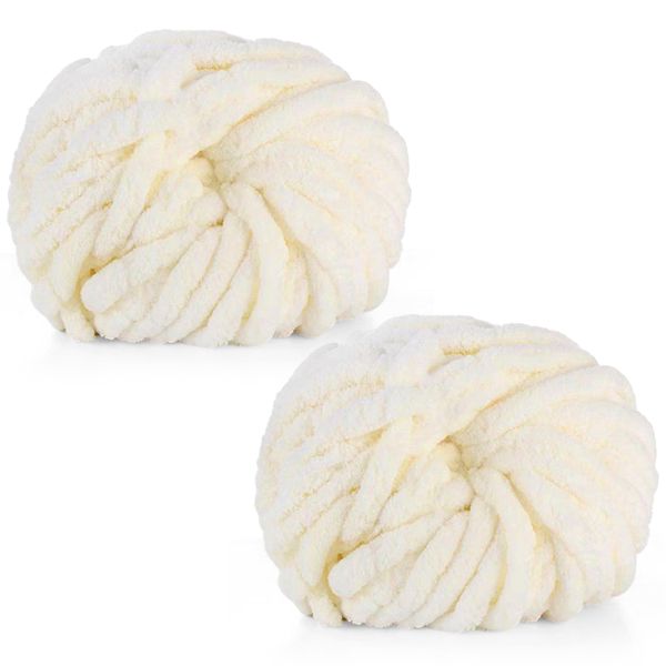 iDIY Chunky Chenille Yarn 2-Pack (72 Yards) Cream - Soft &amp; Fluffy for DIY
