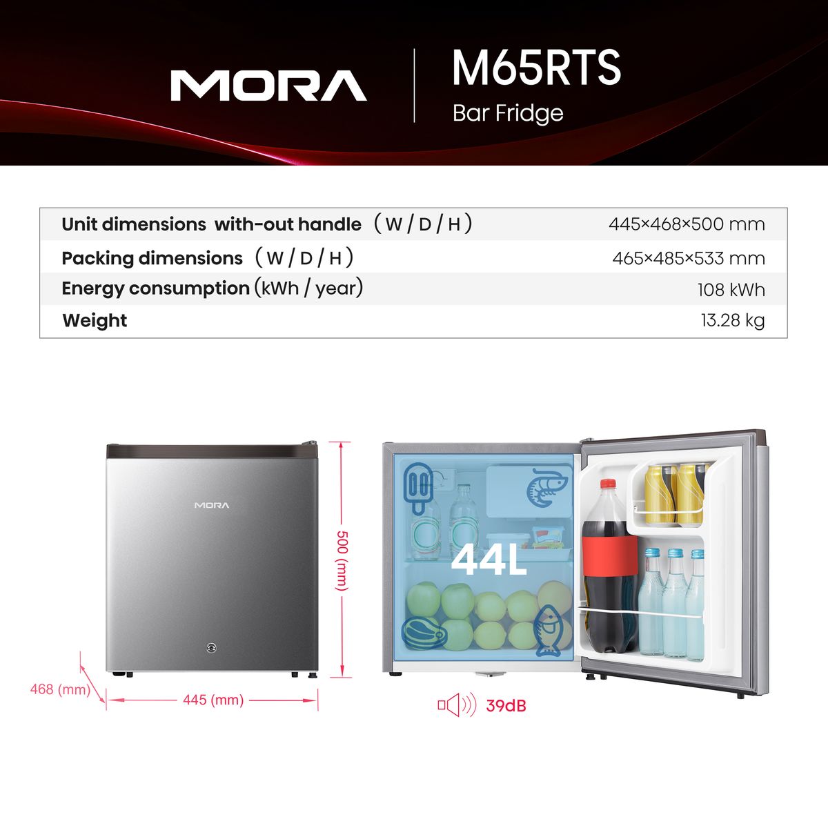 Mora 44L Lockable Bar Fridge - Titanium Silver | Shop Today. Get