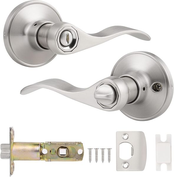 Internal Door Handle with Lock, Bathroom Door Lock (No Keys) 1 Pack