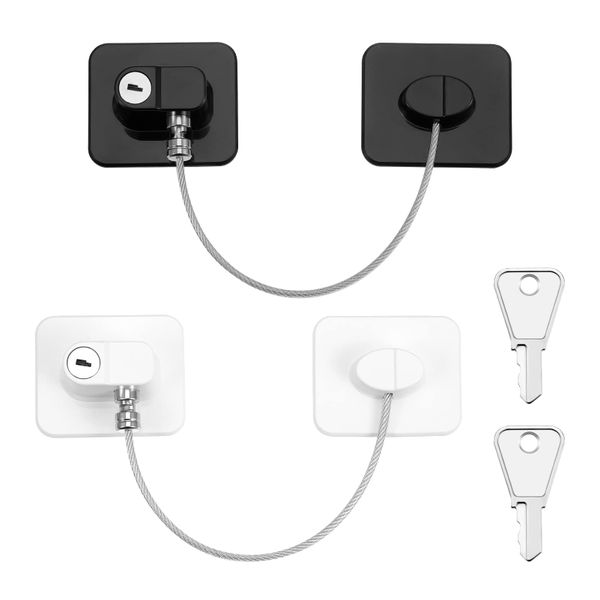 2 Pack Fridge Lock Child Safety Cupboard Locks with Keys - Black&amp;White