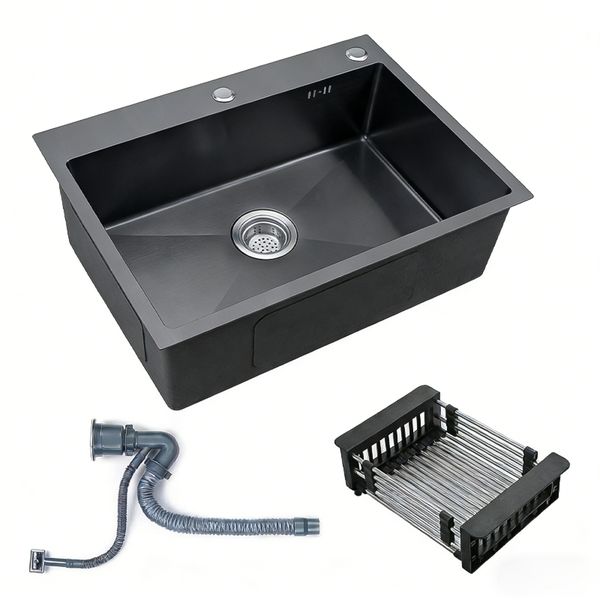 Drop In Kitchen Sink 304 Stainless Steel Single Bowl Black