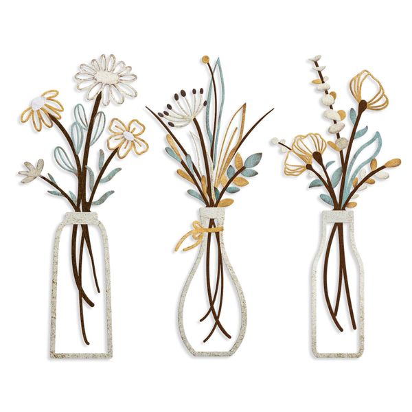 3 Pieces Metal Flowers Wall Arts-Decor Minimalist Flower Wall Decors