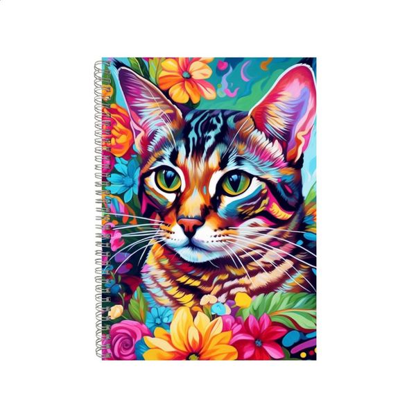 Bengal Cat With Orchids Neon Notebook Gift Idea Notepad Pad 70