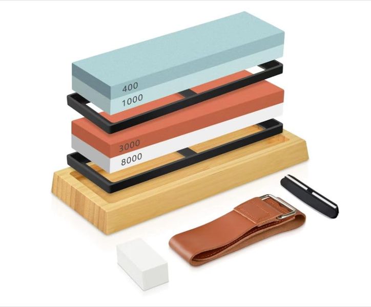 Whetstone Set 400/1000 3000/8000 w/ Base, Guide, Strop &amp; Flatten