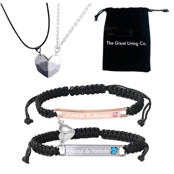 Magnetic Couple Bracelets &amp; Heart Pendant Necklace in Lux Gift Bag-Forever