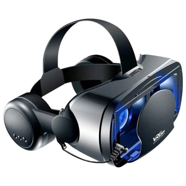 Head-Mounted 3D Virtual Reality Glasses With Headphones - Black