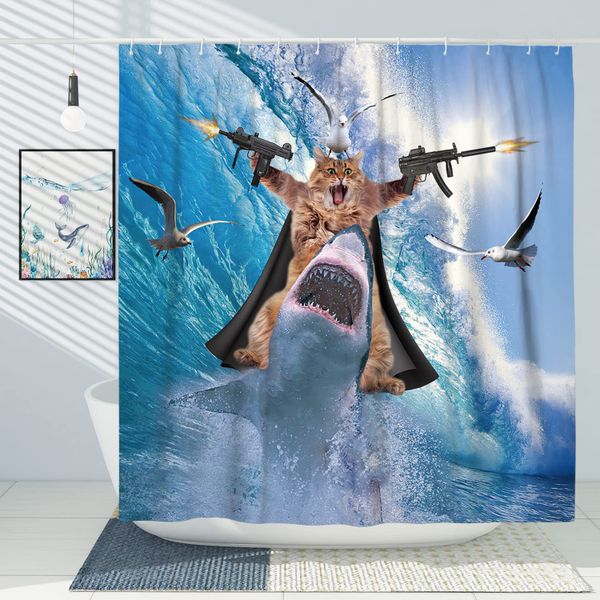 Funny Cat Shower Curtain, Ocean Style 180x180cm