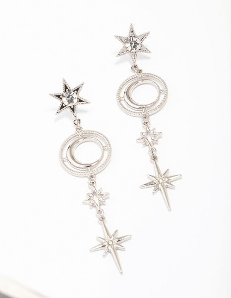 Rhodium Celestial Long Drop Earrings