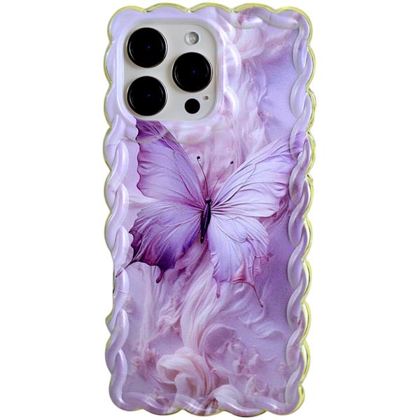 Phone Case with Pleats &amp; Big Butterfly Compatible with Iphone 16 Pro Max - Soft Purple
