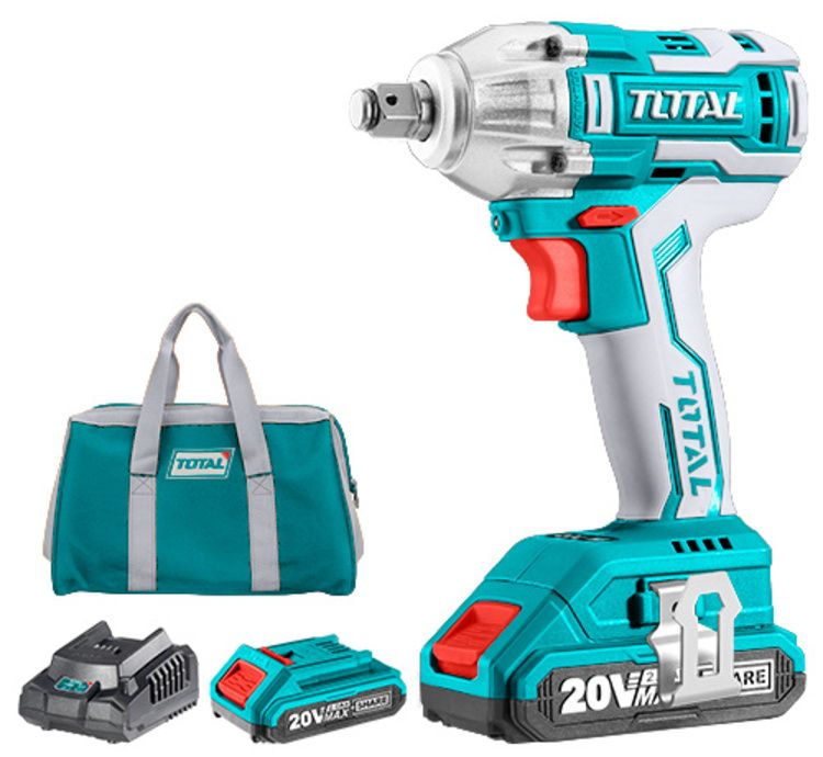 Total Tools 20V Lithium-Ion Impact Wrench with 2 x Battery and 1 x Charger