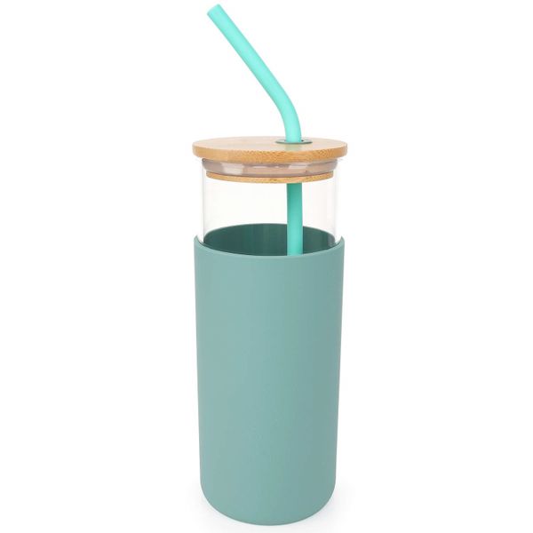 George &amp; Mason - Glass Bottle with Straw - Green