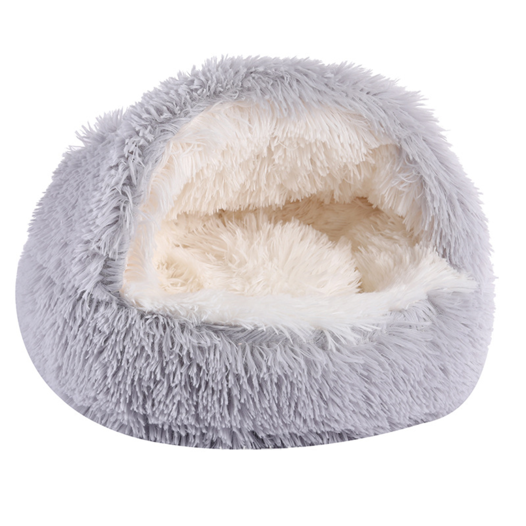 Hooded Cat Bed Calming Small Dog Bed Round Plush Fluffy Non-Slip - 40 ...