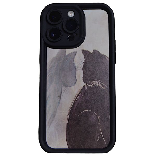 Black - Phone Case with Pretty Painted Cats - Iphone 14 Pro Max