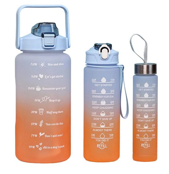 Set Of 3 Motivational Water Bottle - Orange and Blue