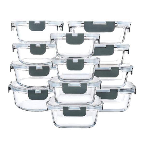 12-Piece Stackable Glass Food Storage Containers - Leakproof Set