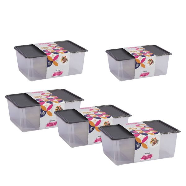 Contour Plastic 3000mL Lunch Box 5 Pack