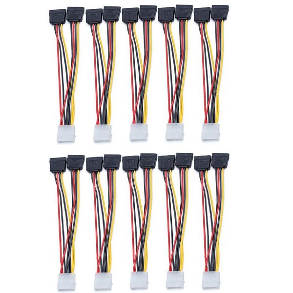 10Pcs Laptop Adapter 4Pin Molex To 2 Serial Sata Power Supply Cable