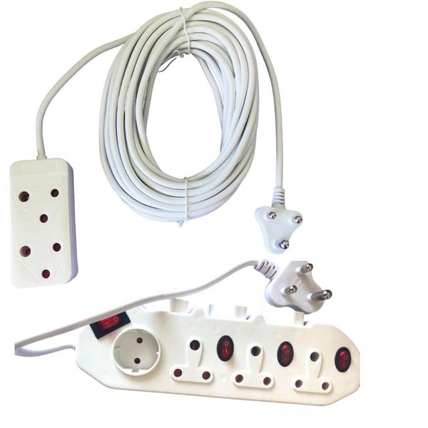 7 Way Multi Plug Power Adaptor &amp; 15m Extension Cord with a 2-Way Multiplug