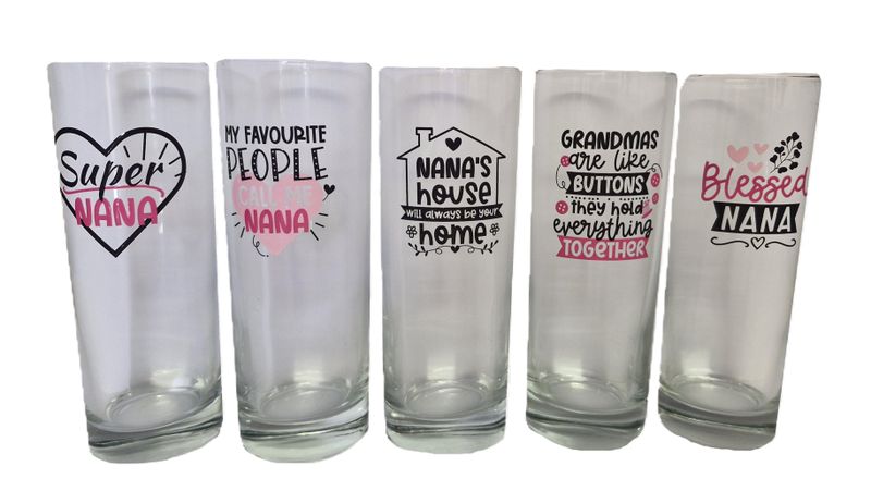 Set of 5 Water Glasses with Nana designs