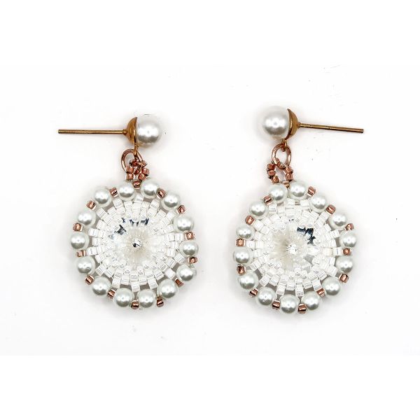 Bridal Earrings Swarovski Elements with Pearls White and Gold