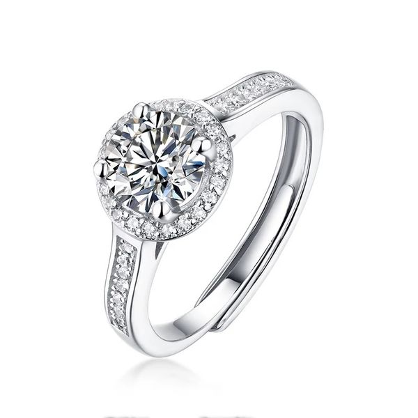 Moissanite White Gold Plated Engagement Ring - Adjustable Size