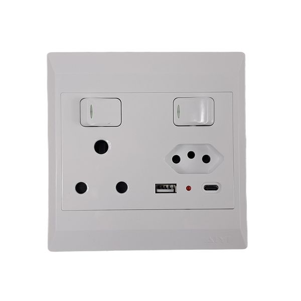 220V 16A Wall Outlet with Dual Switches, USB-A &amp; USB-C Ports - 2.1A