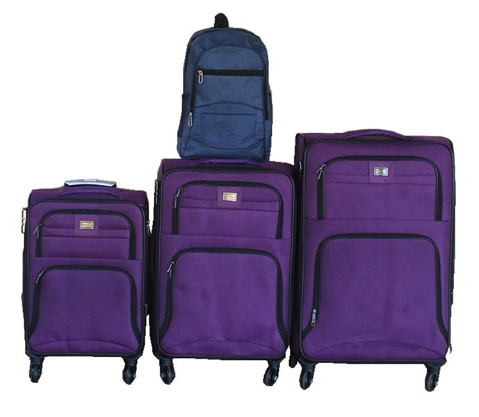 3-Piece Fabric Spinner Luggage Set with Navy Backpack - Purple