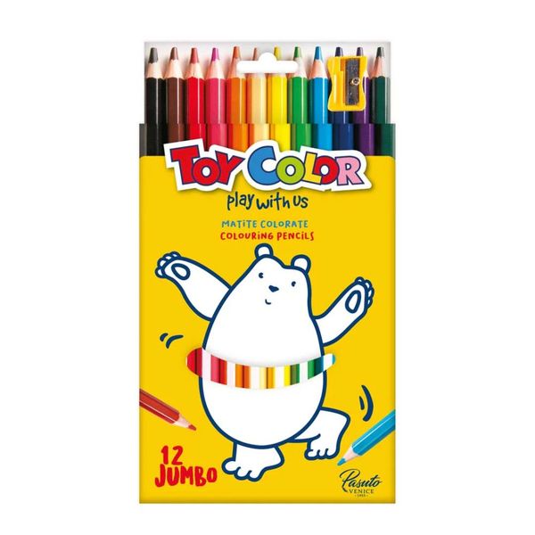 Toy Color - Jumbo Hexagonal Pencils - 12 Colours, 5mm Soft Lead &amp; Sharpener