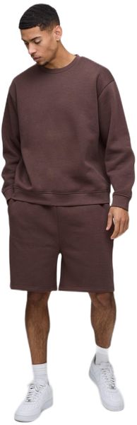 boohooMAN - Men's Sweatshirt Drop Crotch &amp; Shorts Tracksuit SET- Chocolate